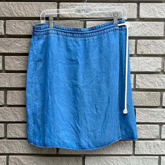 Yerse Tencel Wrap Denim Mini Skirt Sz L - Picture 2 of 9